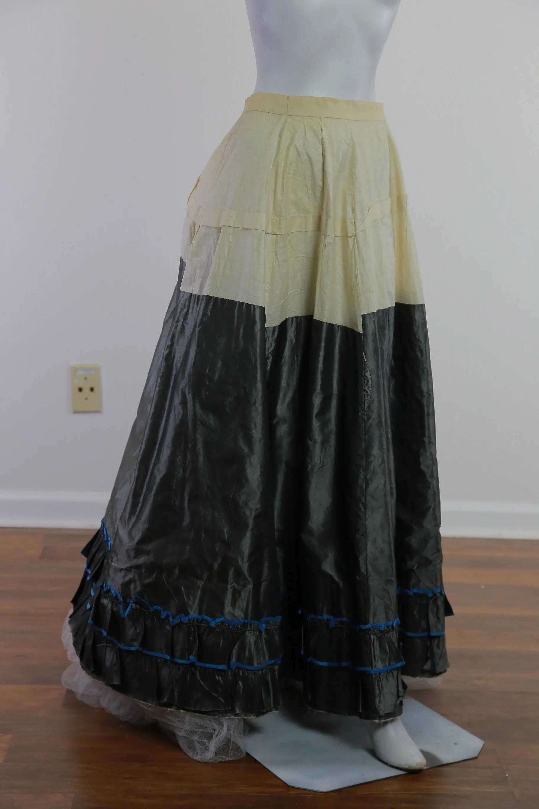 Antique Victorian 1869 early metallic silk polonaise dress