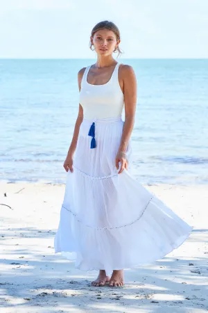 Ariana Tiered Boho Skirt White