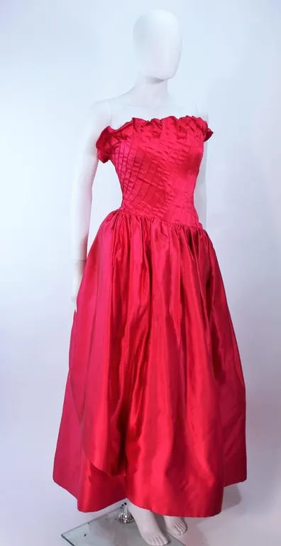 ARNOLD SCAASI Fuchsia Pintuck Draped Ball Gown Size 8-10