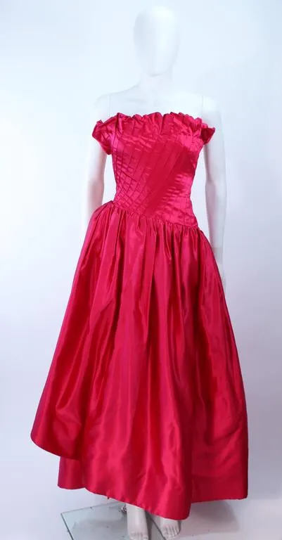 ARNOLD SCAASI Fuchsia Pintuck Draped Ball Gown Size 8-10