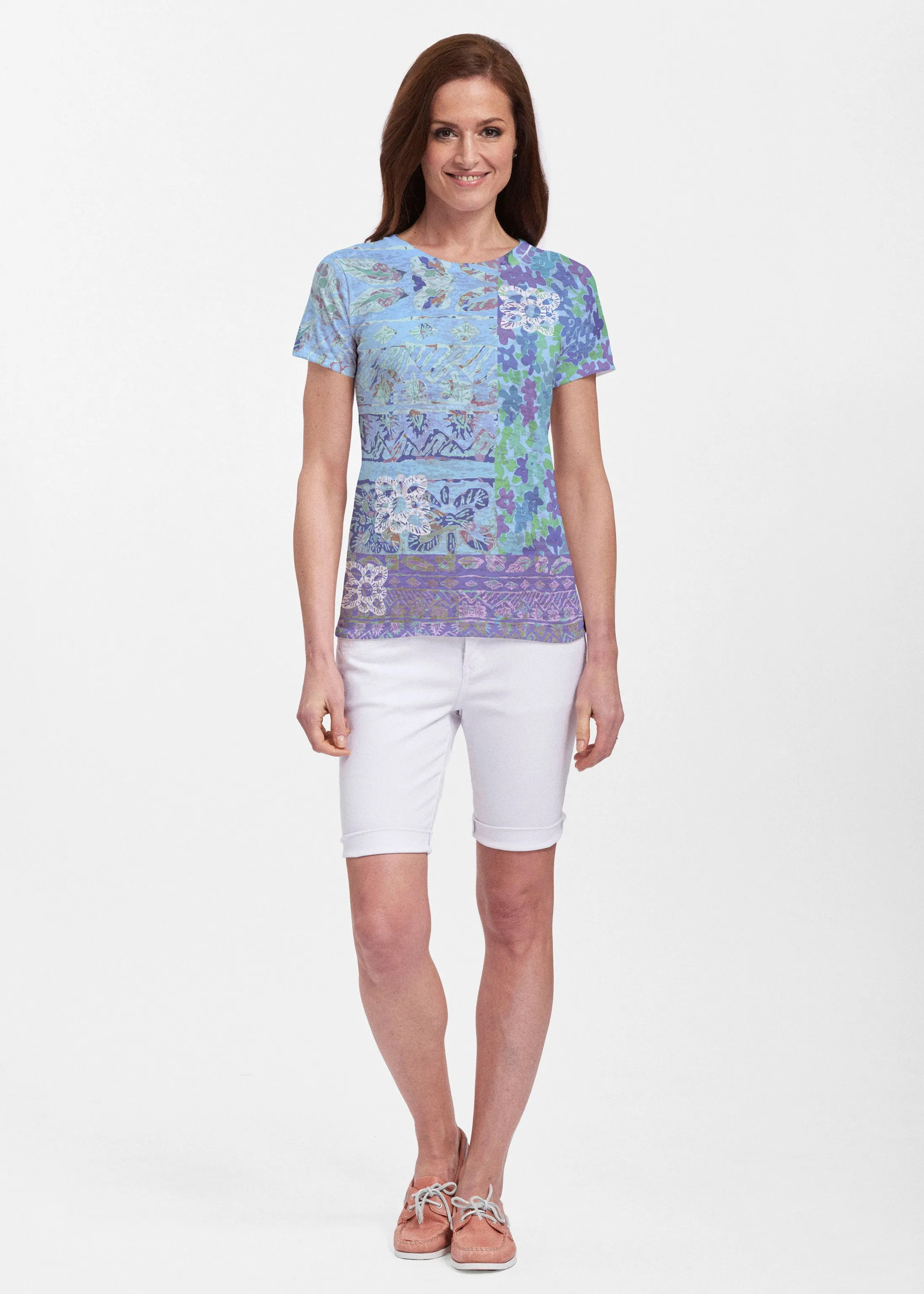 Aspen Aqua (19186) ~ Sheer Short Sleeve Crew Shirt