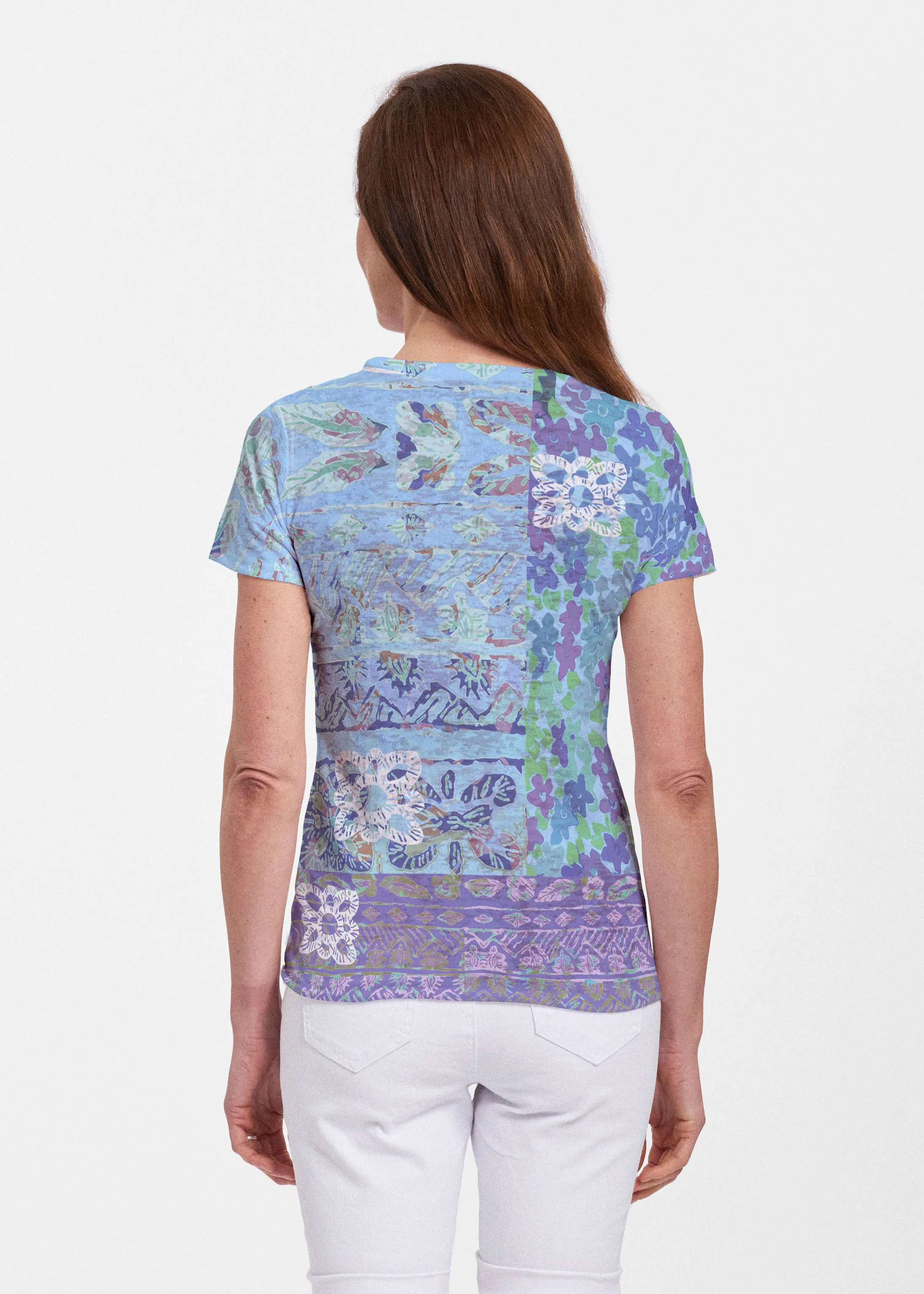 Aspen Aqua (19186) ~ Sheer Short Sleeve Crew Shirt