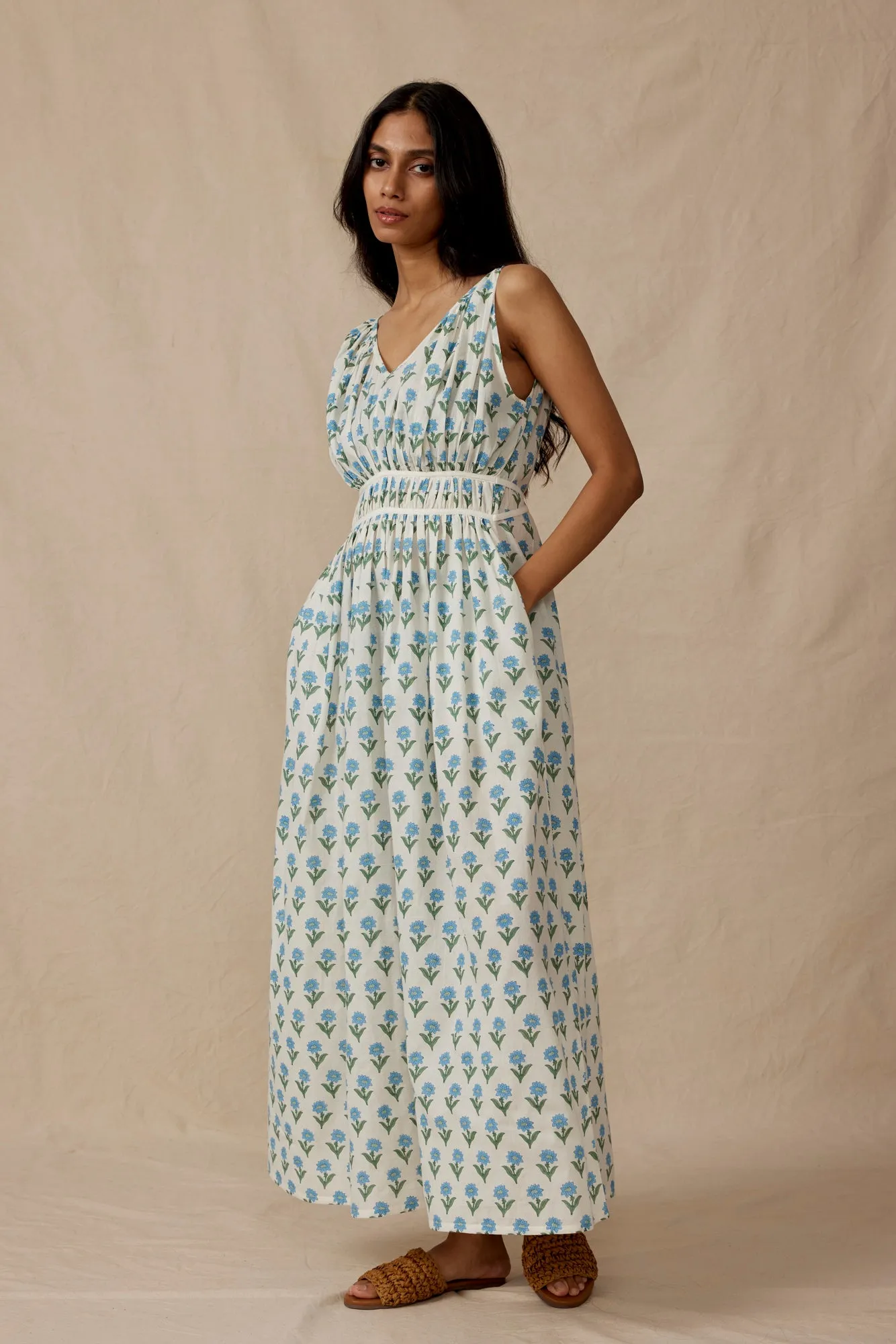 Athena Dress in Sky Kashmir Flower