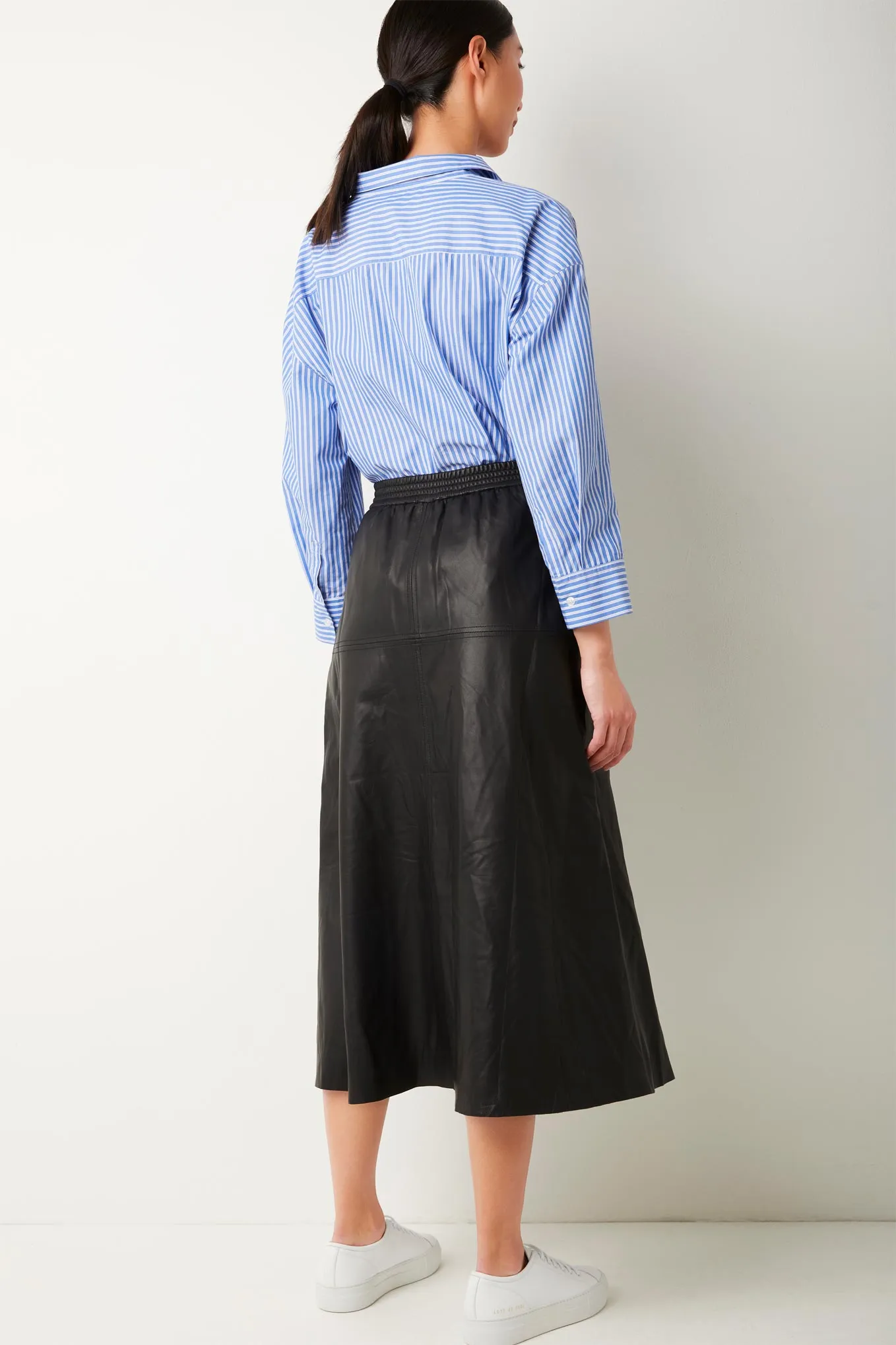 Aurelie A-Line Leather Skirt - Black