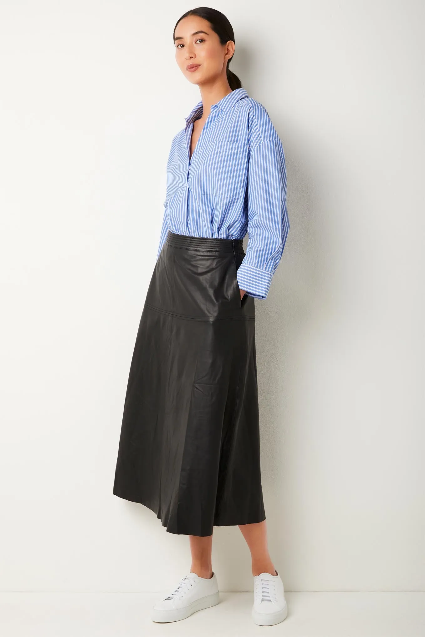 Aurelie A-Line Leather Skirt - Black