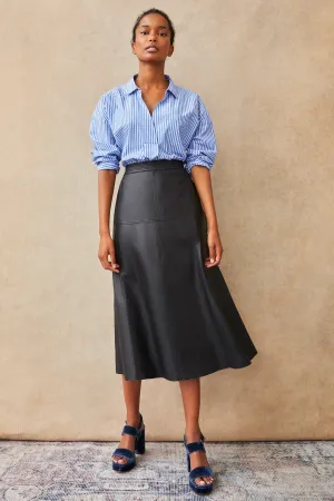 Aurelie A-Line Leather Skirt - Black