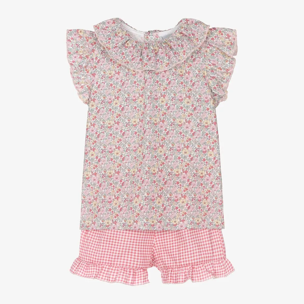 Babidu Gingham & Floral Shorts Two Piece Set
