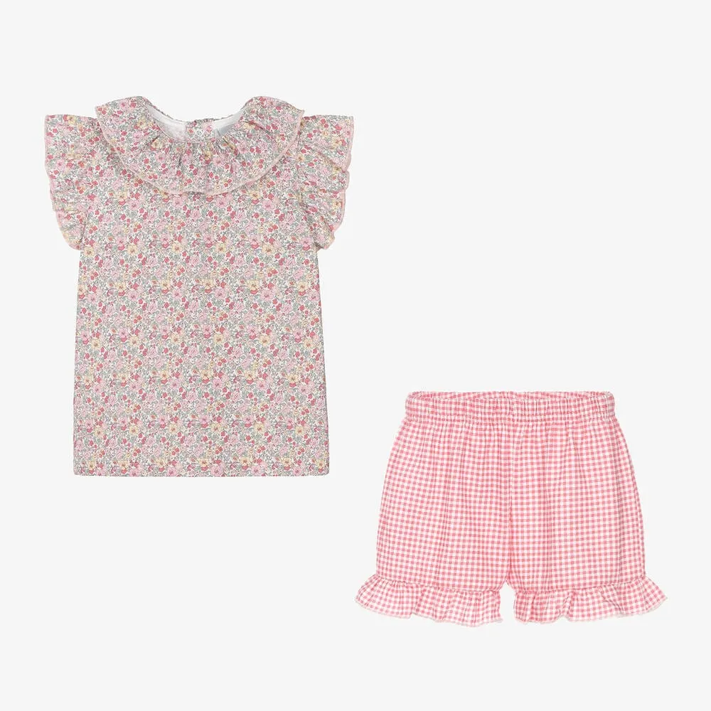 Babidu Gingham & Floral Shorts Two Piece Set
