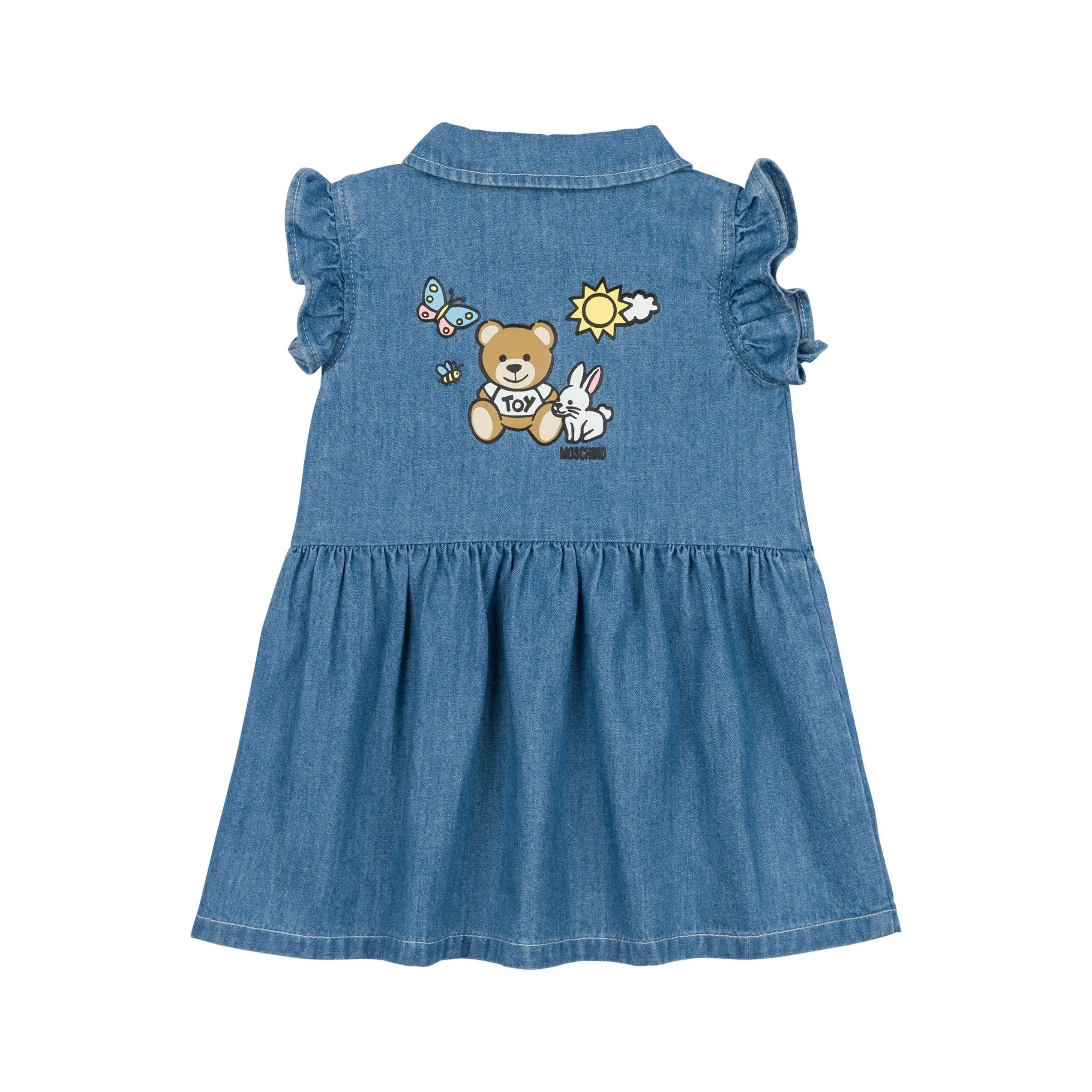 BABY CHAMBRAY HALF BUTTON UP SS DRESS W PRINT