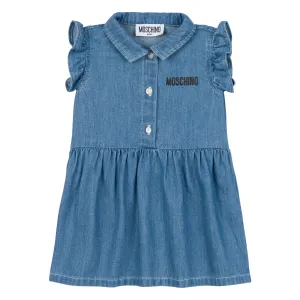 BABY CHAMBRAY HALF BUTTON UP SS DRESS W PRINT