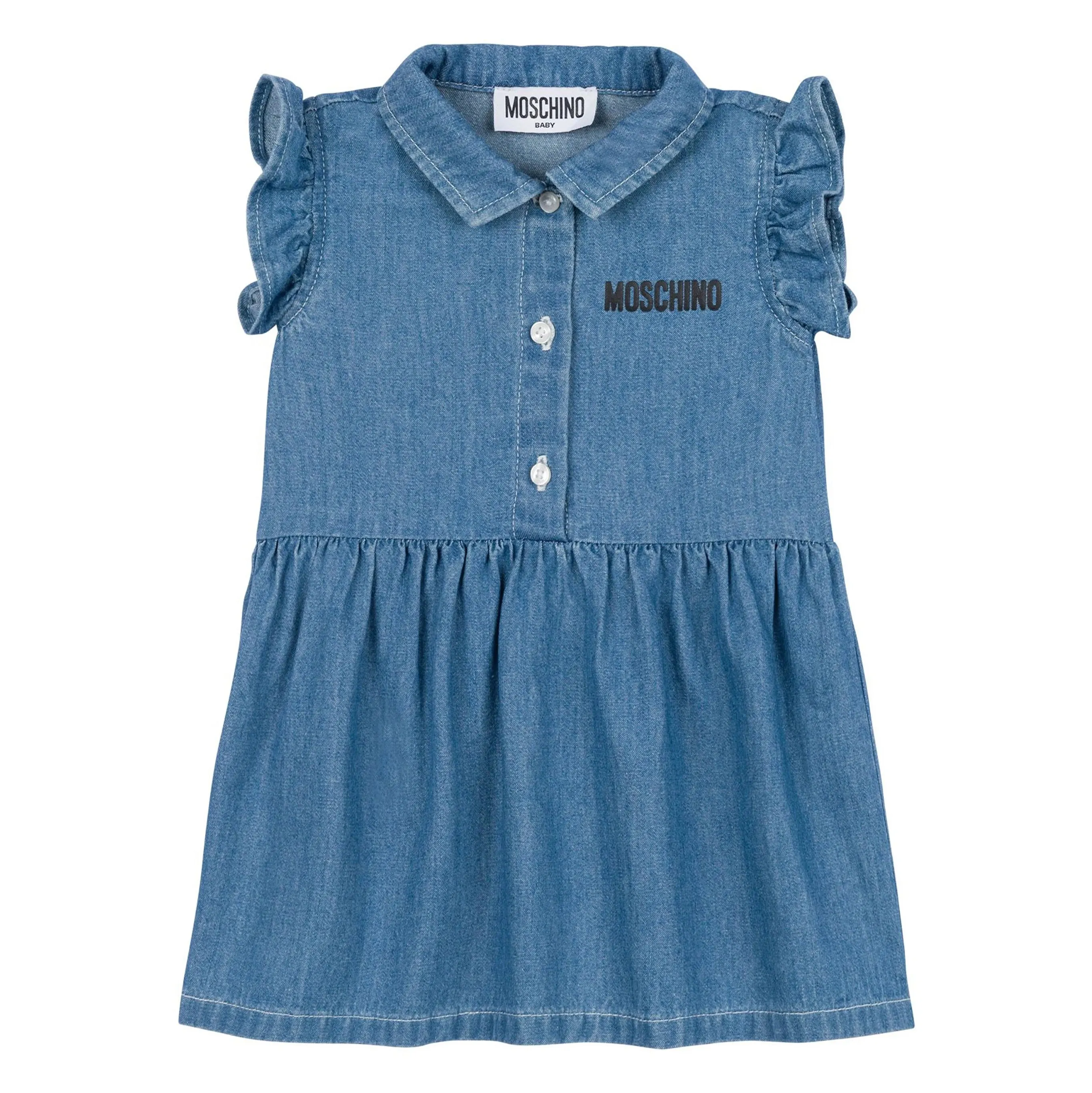 BABY CHAMBRAY HALF BUTTON UP SS DRESS W PRINT