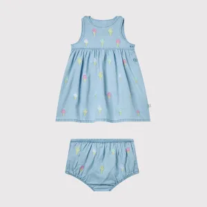 BABY GIRL CHAMBRAY DRESS WITH ICE CREAM EMBRO(2 Pack)