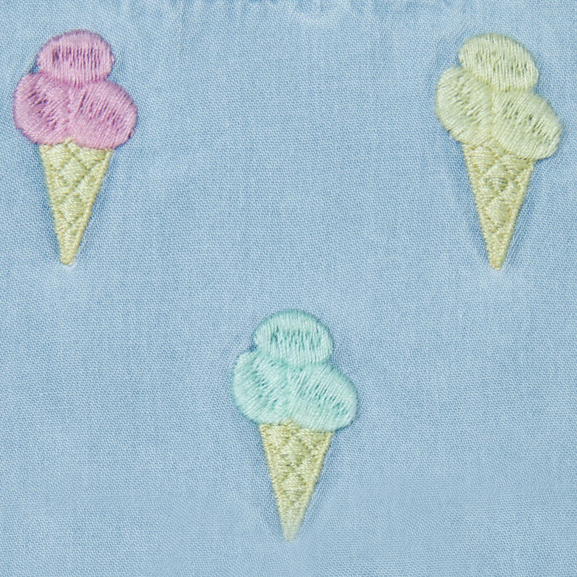 BABY GIRL CHAMBRAY DRESS WITH ICE CREAM EMBRO(2 Pack)