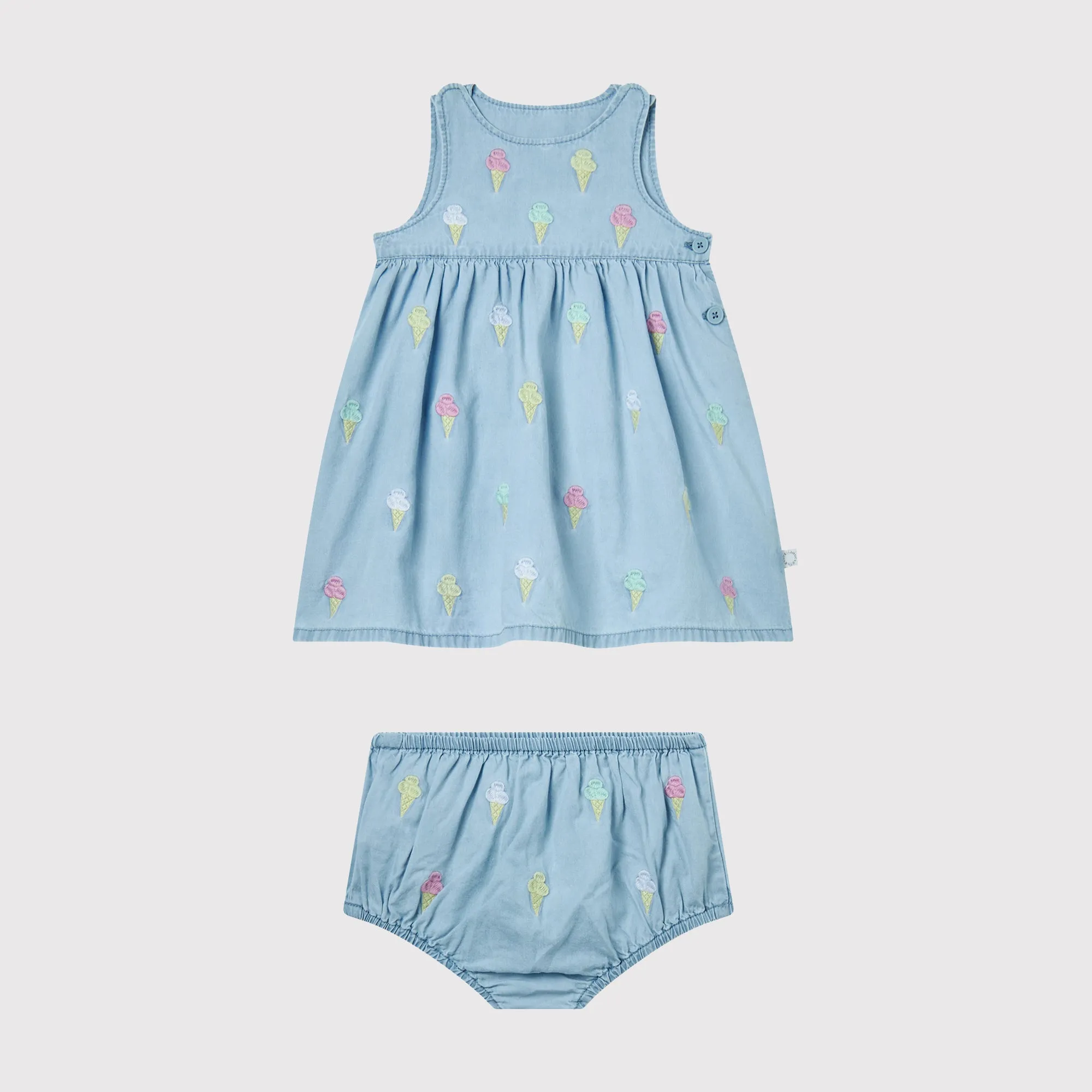 BABY GIRL CHAMBRAY DRESS WITH ICE CREAM EMBRO(2 Pack)