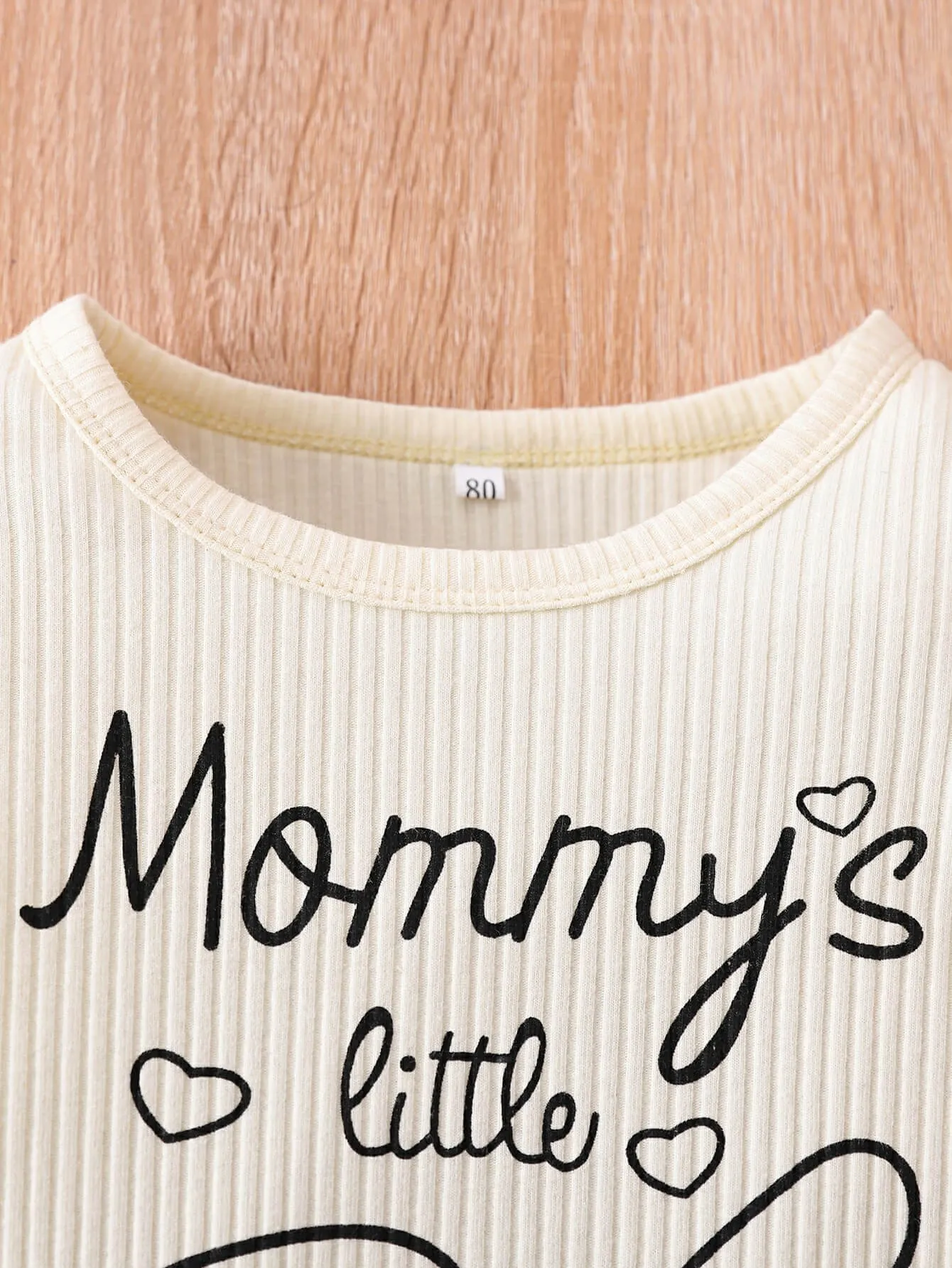 Baby Girl Graphic Ribbed Ruffle Shoulder Bodysuit and Printed Pants Set