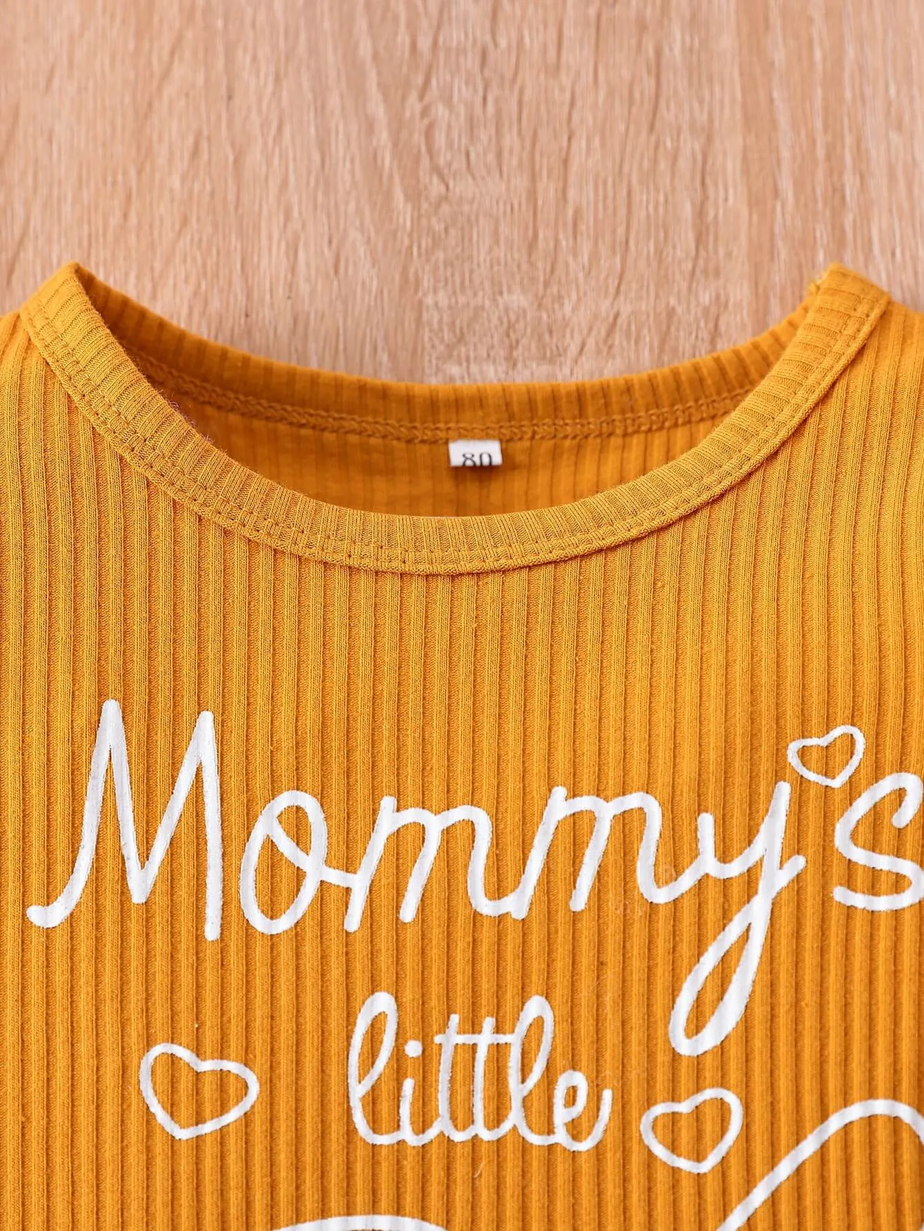 Baby Girl Graphic Ribbed Ruffle Shoulder Bodysuit and Printed Pants Set