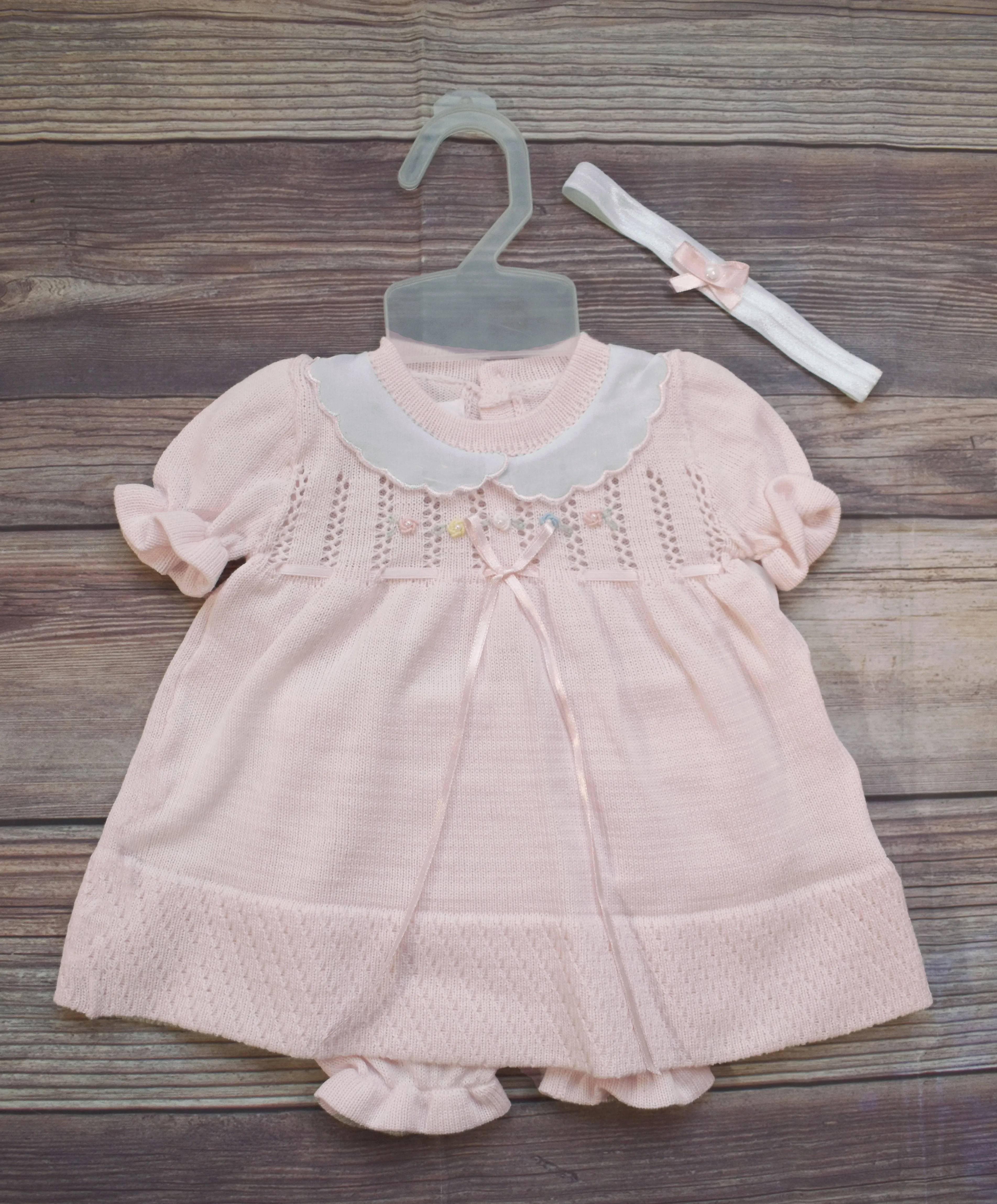 Baby Girls Pink Knit Dress Set with Bloomers Newborn