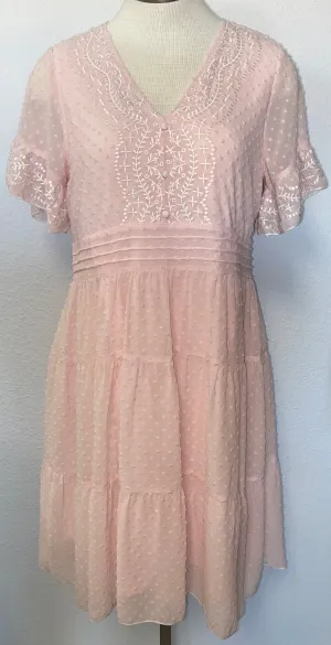 BABYDOLL EMBROIDERED V-NECK DRESS