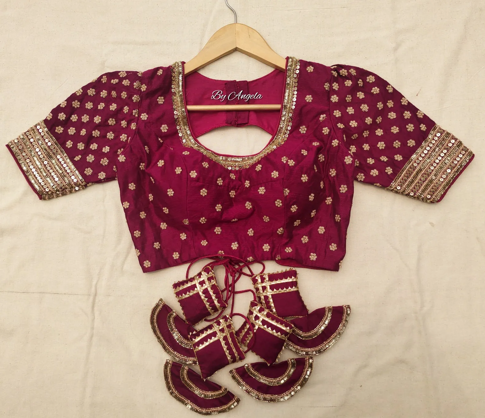 Back-Tie Heavy Buta Blouse - Dark Magenta