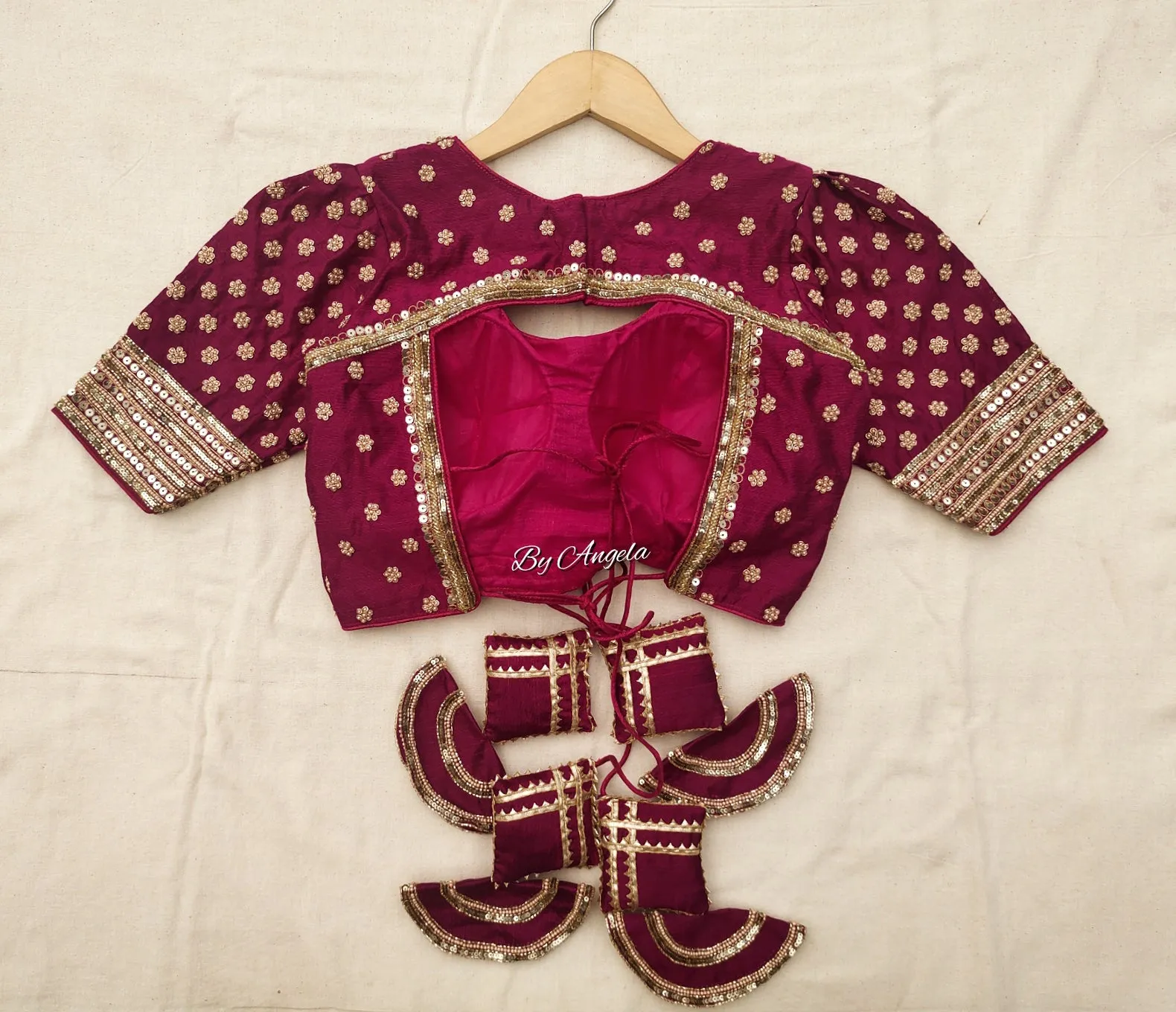 Back-Tie Heavy Buta Blouse - Dark Magenta