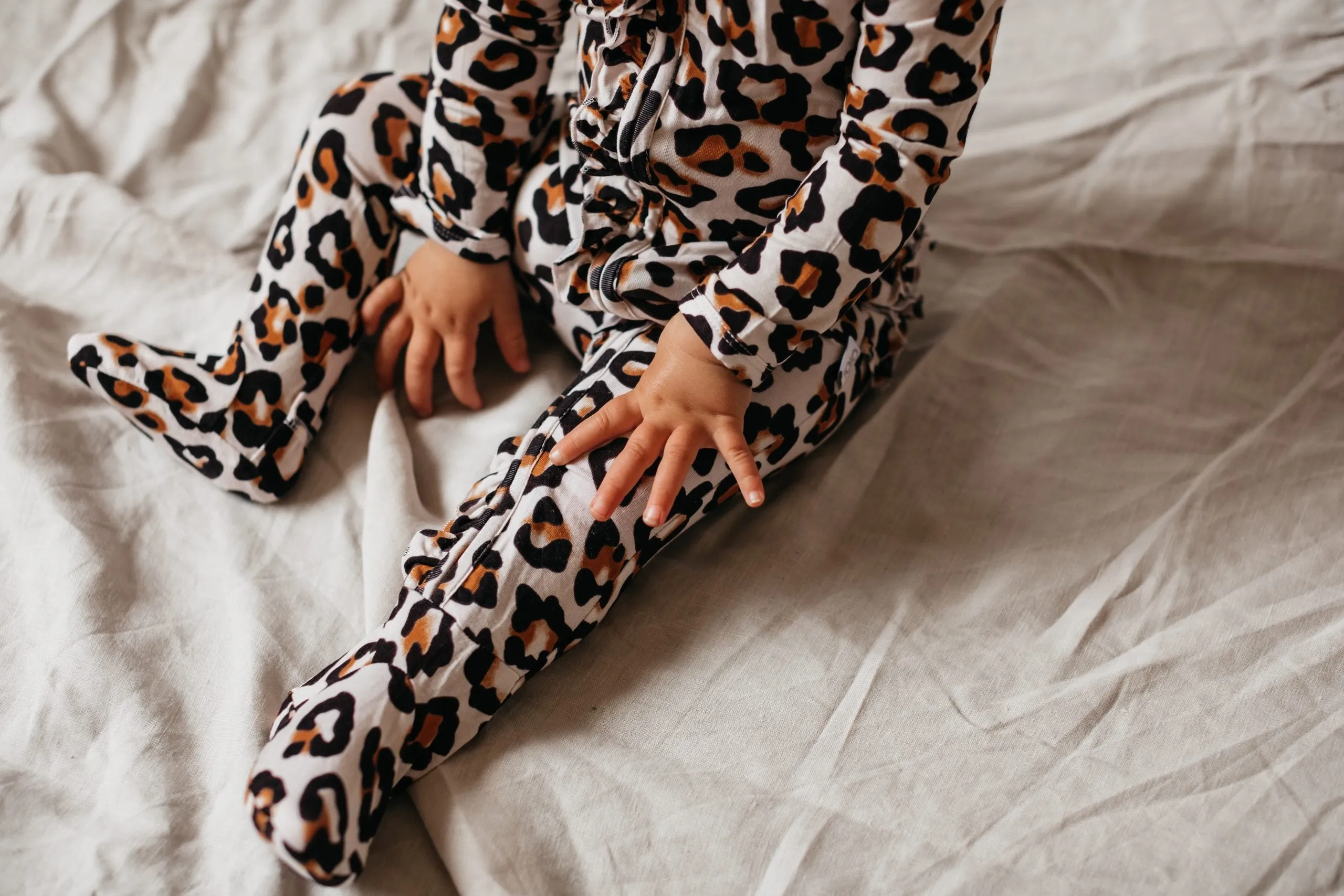 Bamboo Zip Ruffled Romper Suit Natural Leopard