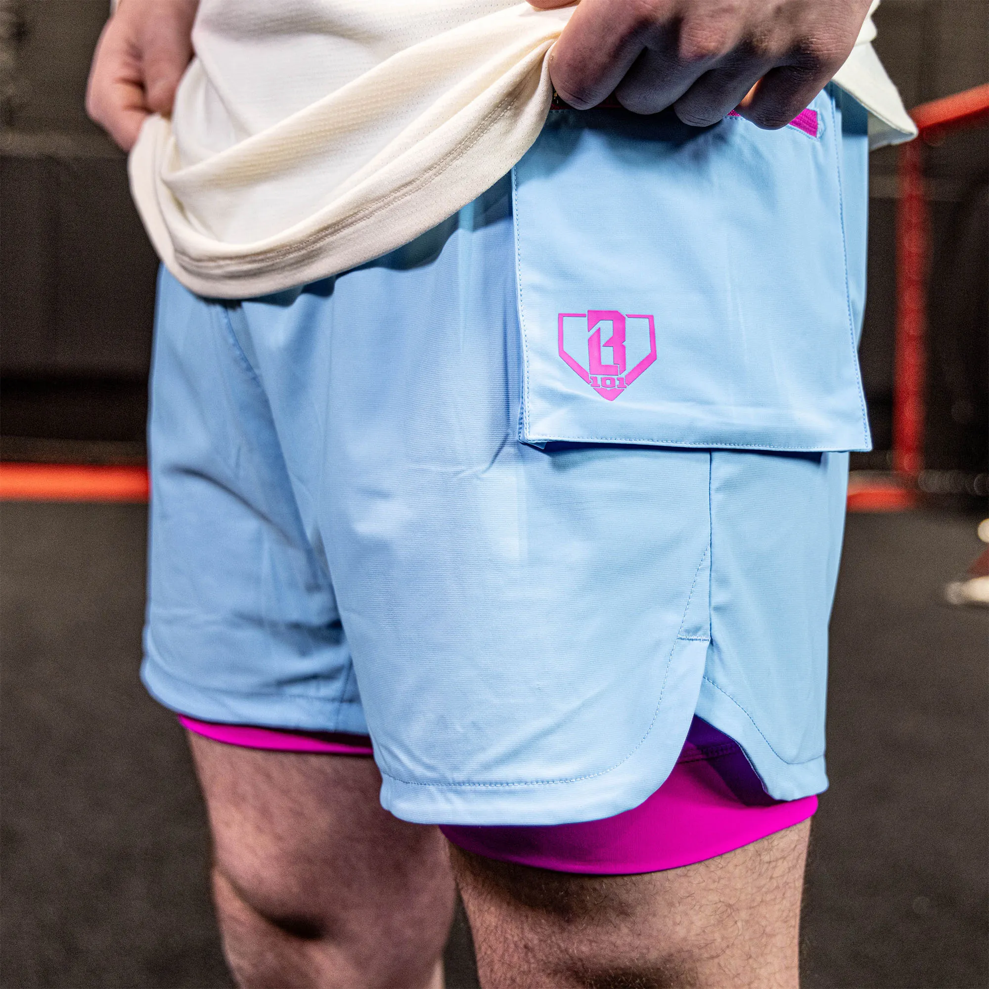 Batter's Box Cargo Youth Shorts with Liner - Cotton Candy Blue