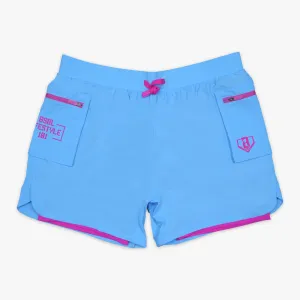 Batter's Box Cargo Youth Shorts with Liner - Cotton Candy Blue