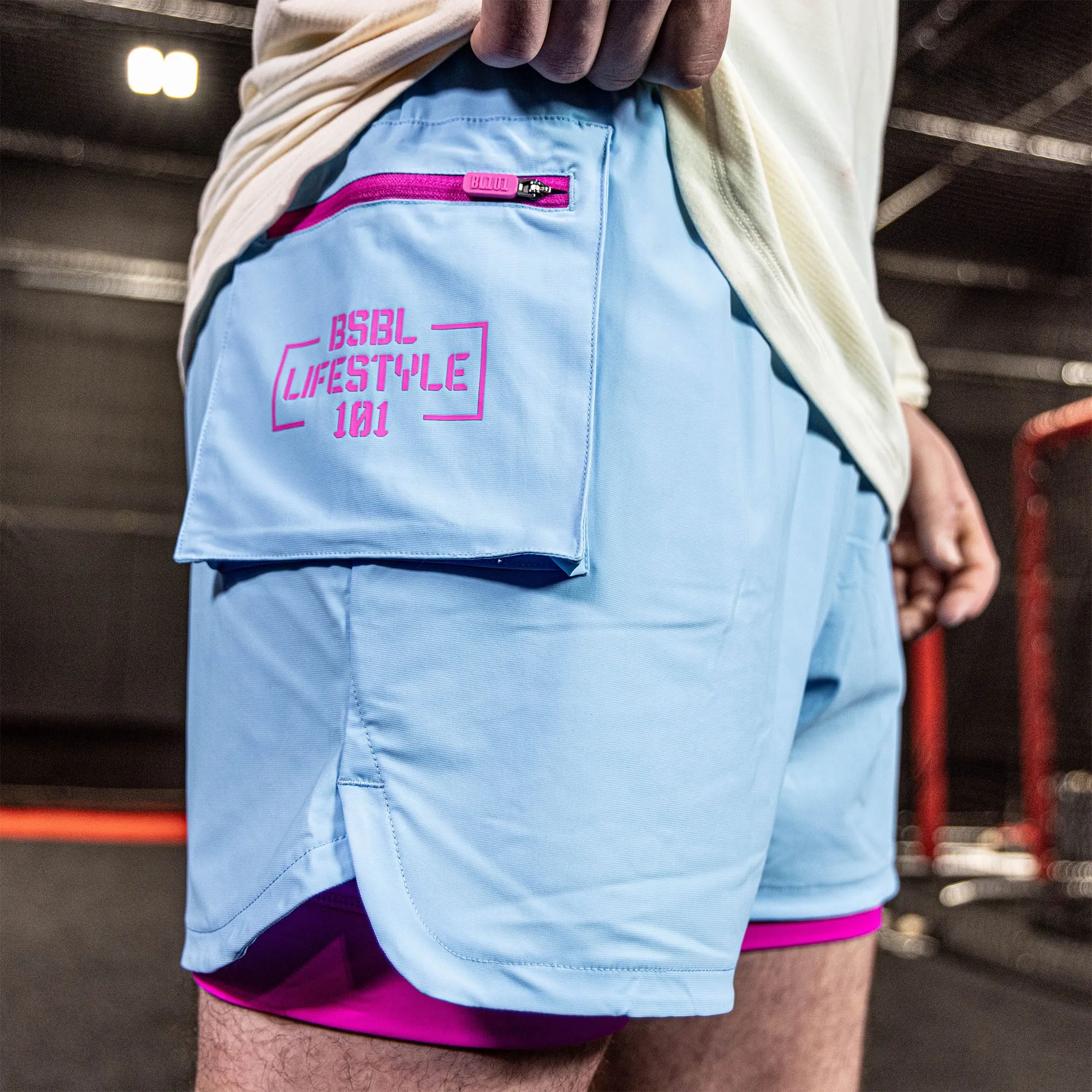 Batter's Box Cargo Youth Shorts with Liner - Cotton Candy Blue