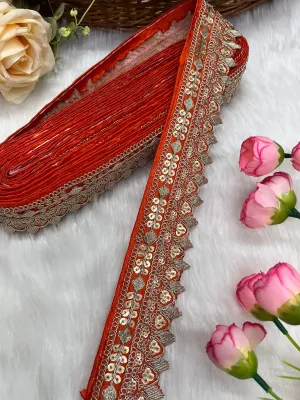 Beautiful Silk-Based Sequins Work Embroidery Trim - Elegant and Versatile | Orange