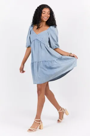 Believe Me Chambray V-neck Mini Dress