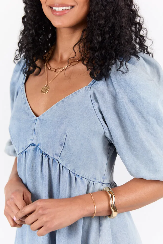 Believe Me Chambray V-neck Mini Dress