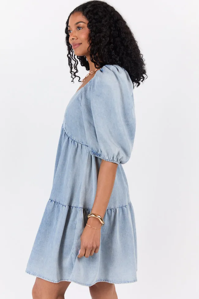 Believe Me Chambray V-neck Mini Dress