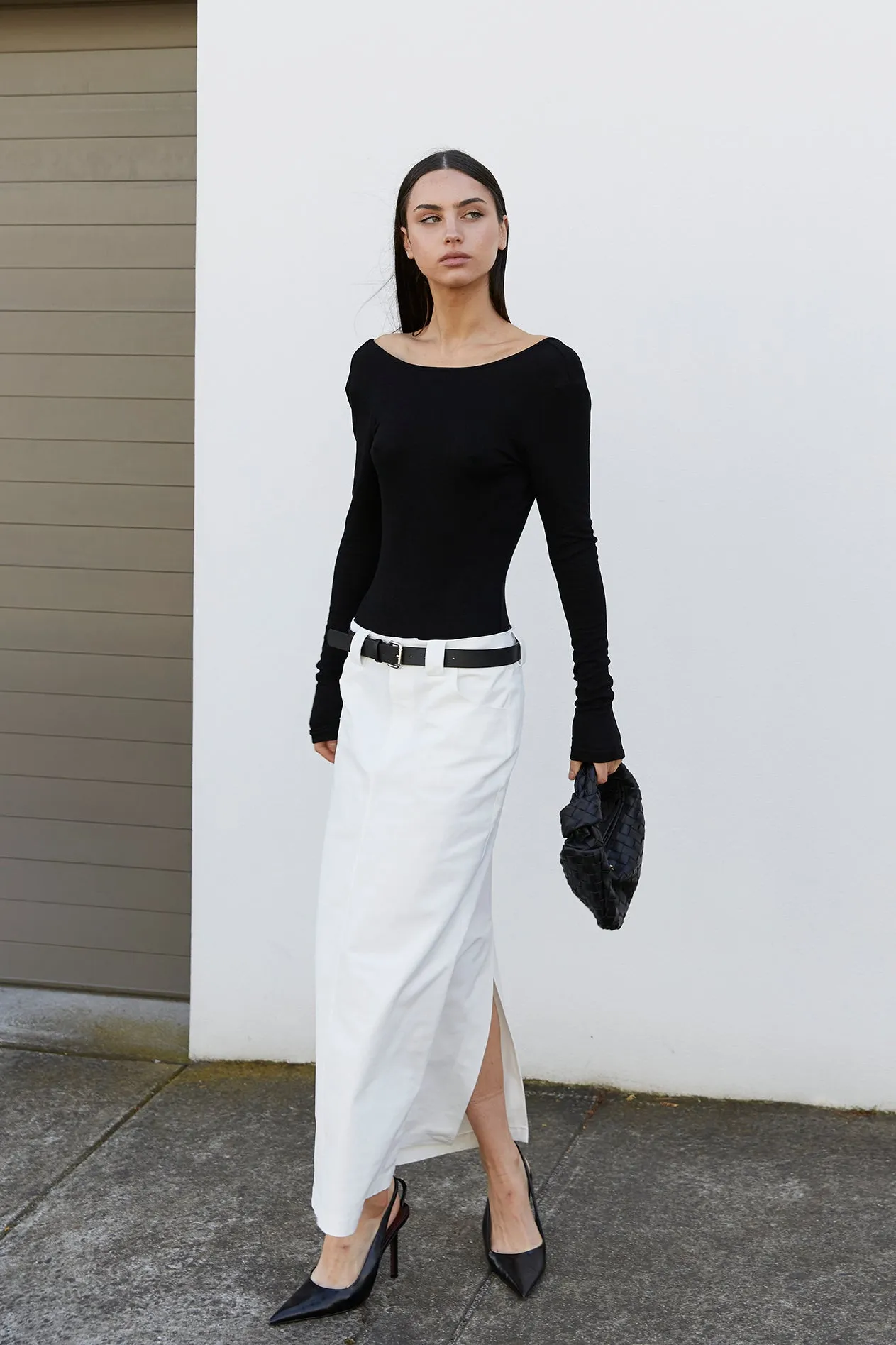 Belted Midi Skirt - White