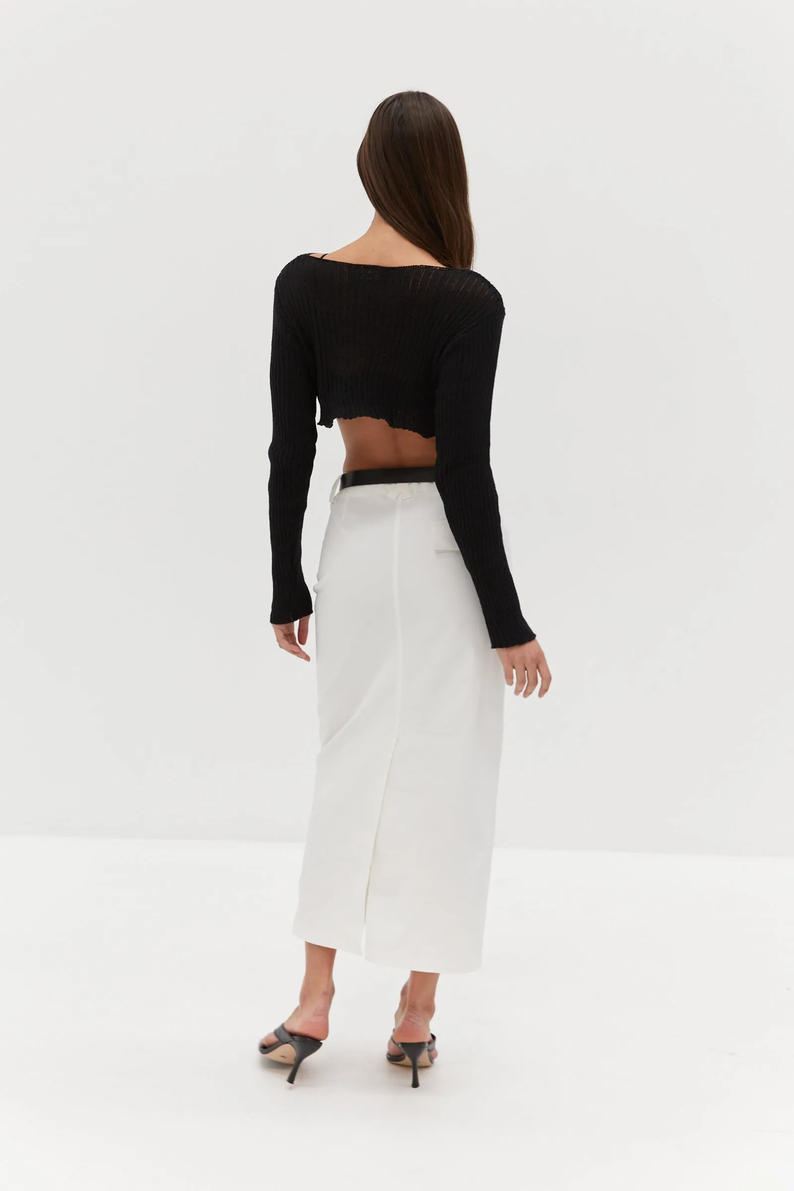Belted Midi Skirt - White