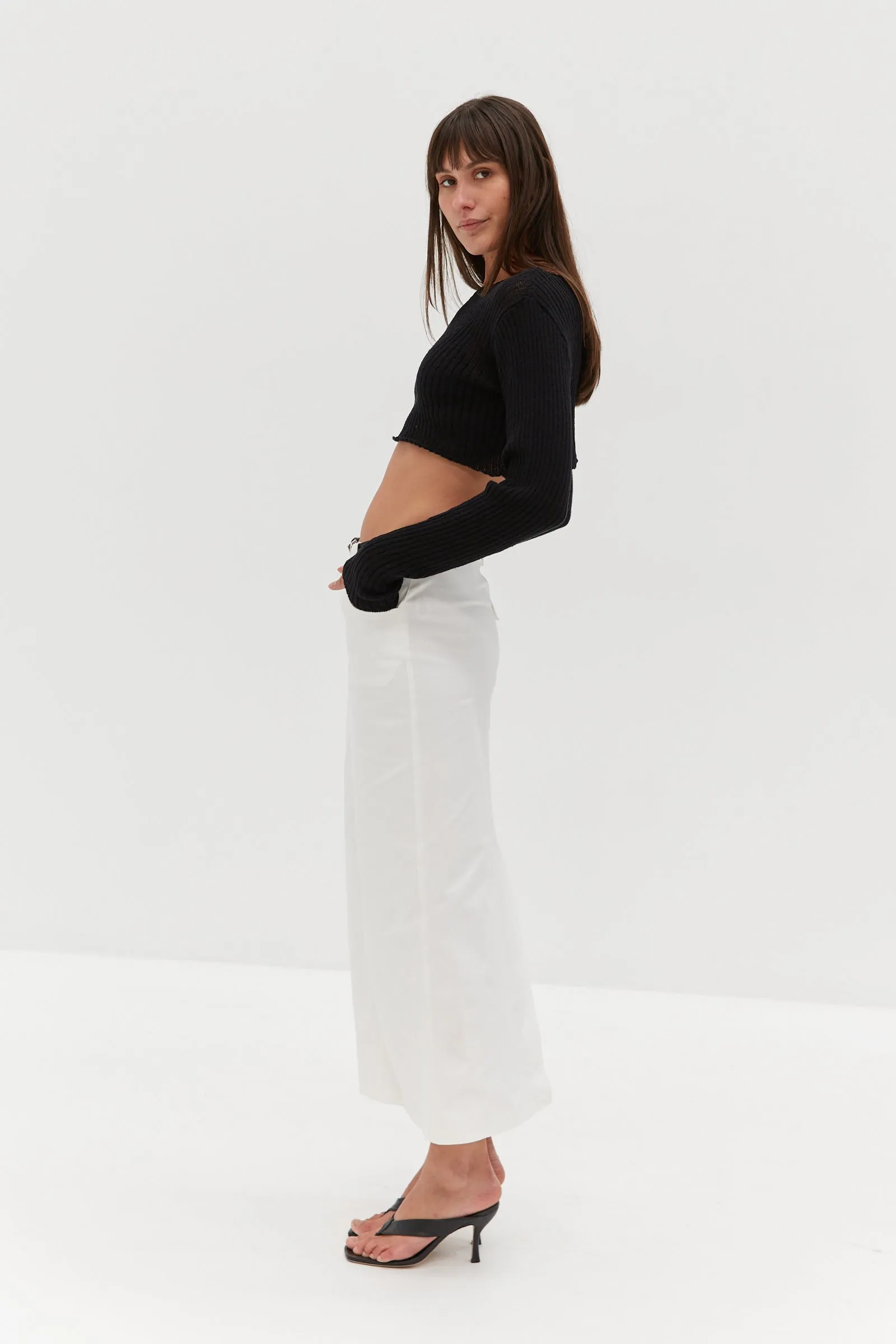 Belted Midi Skirt - White