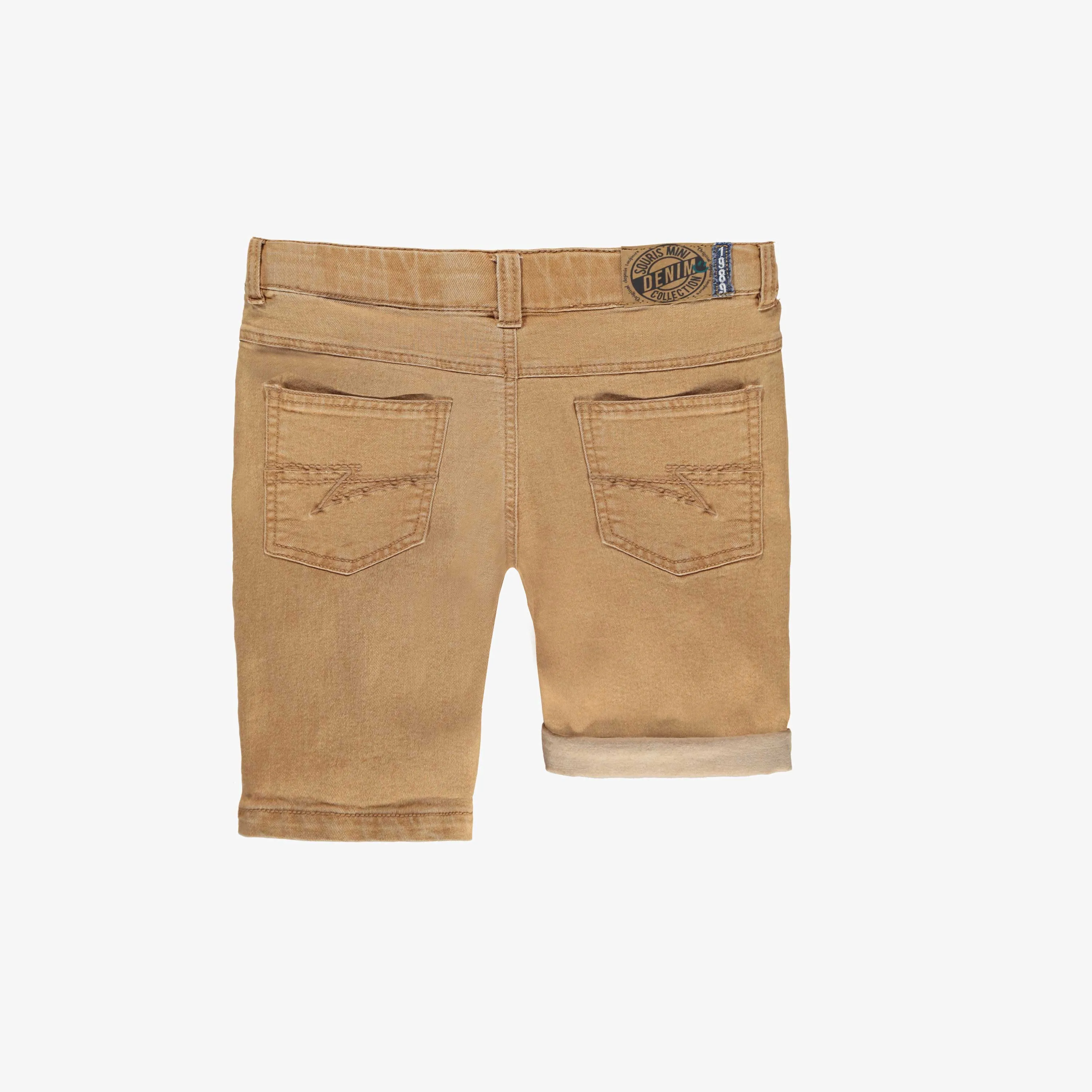 Bermuda jaune ocre en denim extensible à effet usé , enfant || Ochre yellow bermuda shorts in stretch denim with worn effect, child