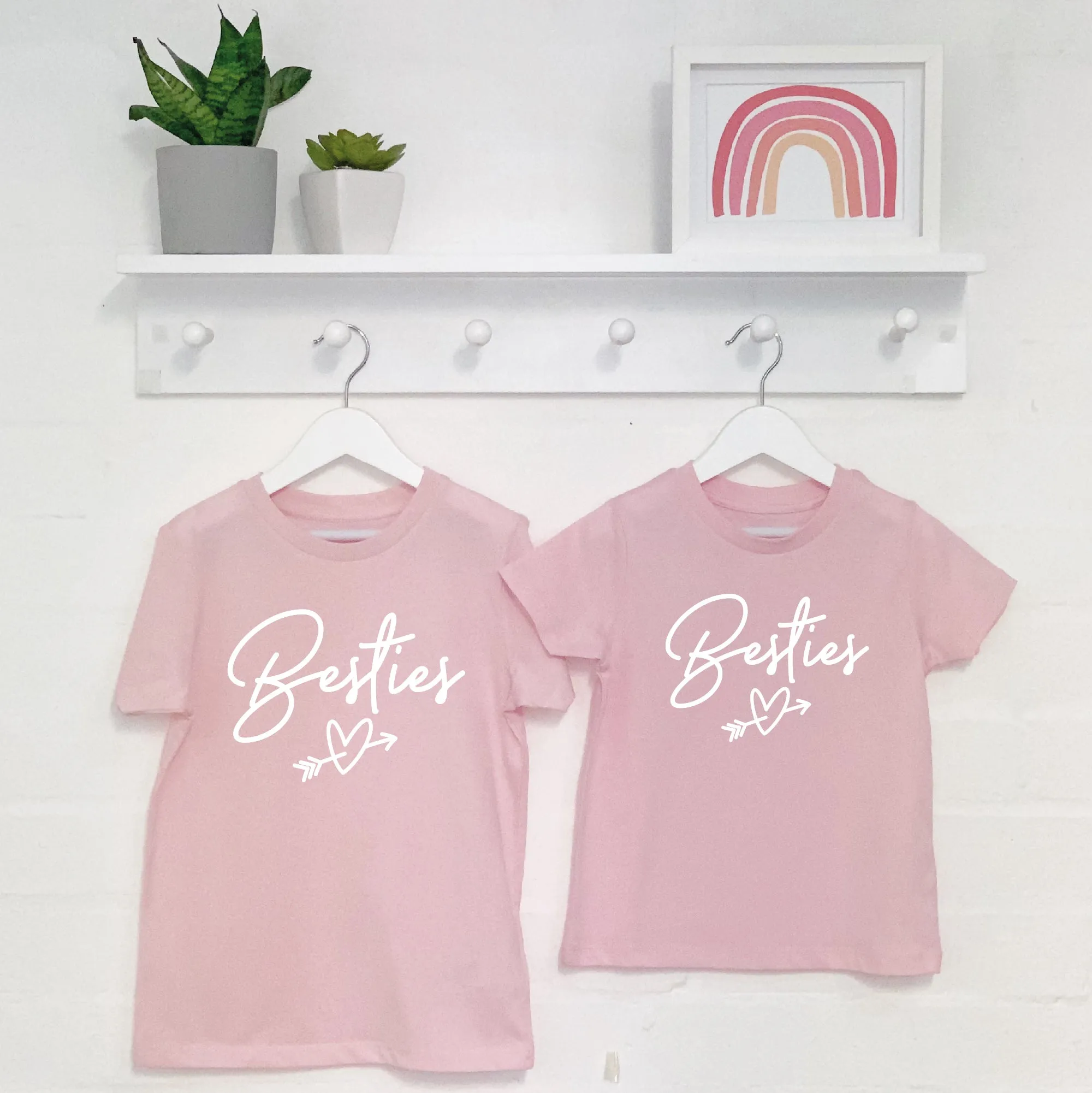 Besties Heart Matching Girls T Shirts In Pink