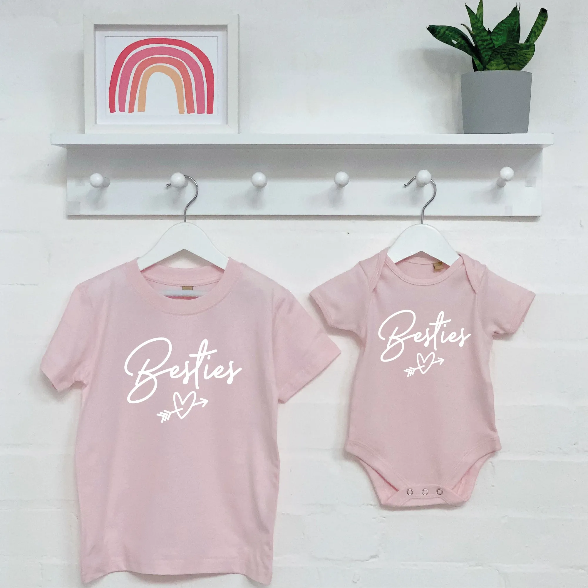 Besties Heart Matching Girls T Shirts In Pink