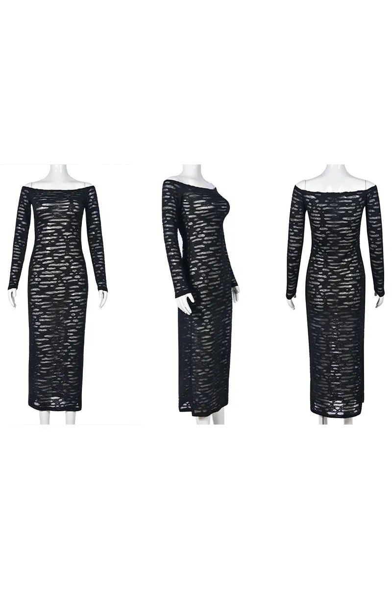 BH0131 Off Shoulder Mesh Long Dress