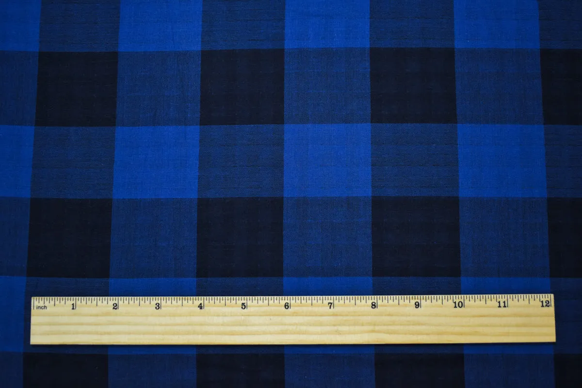 Black-Blue Famous Maker Cotton Check/Gingham Double Gauze Woven Fabric