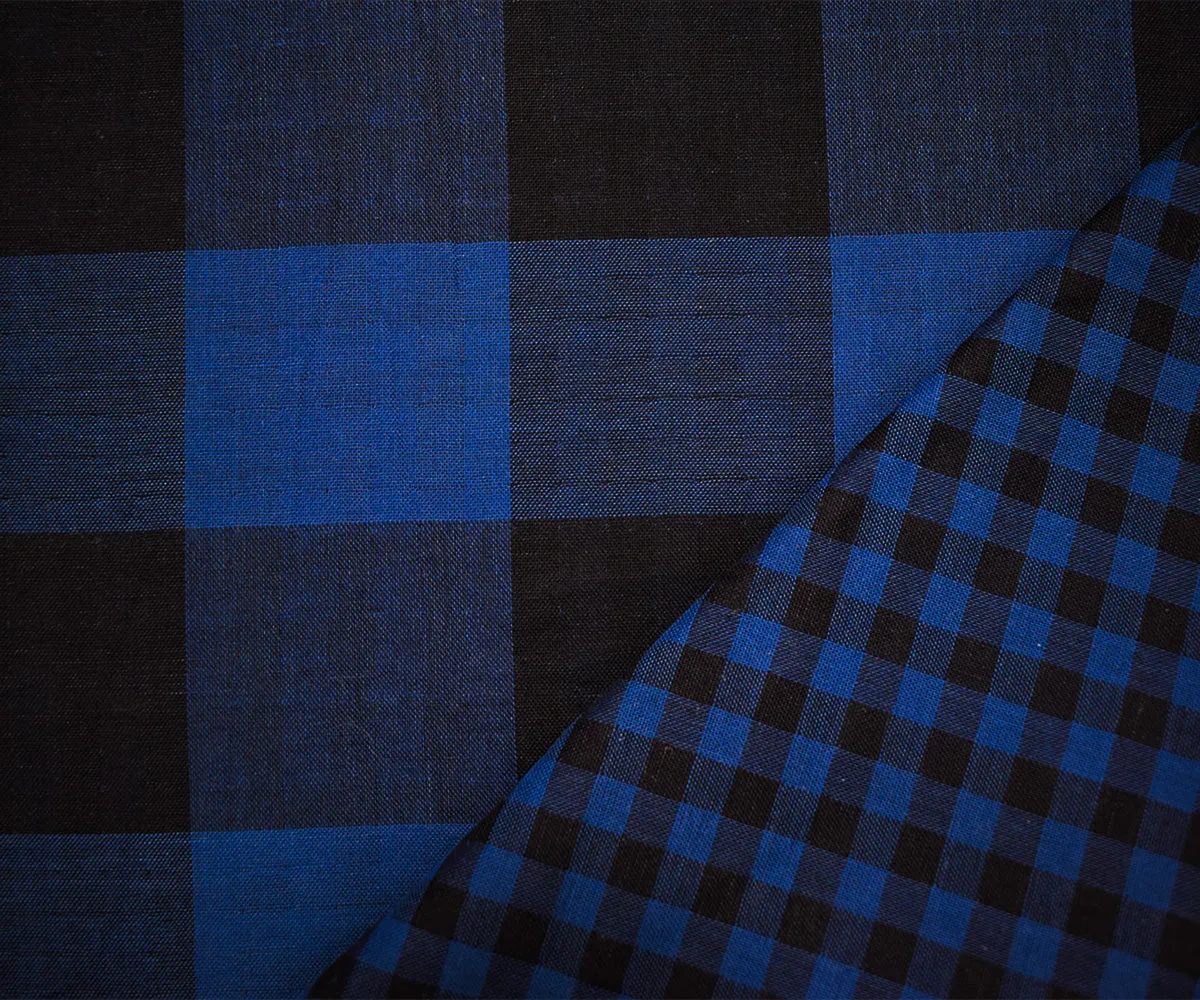 Black-Blue Famous Maker Cotton Check/Gingham Double Gauze Woven Fabric
