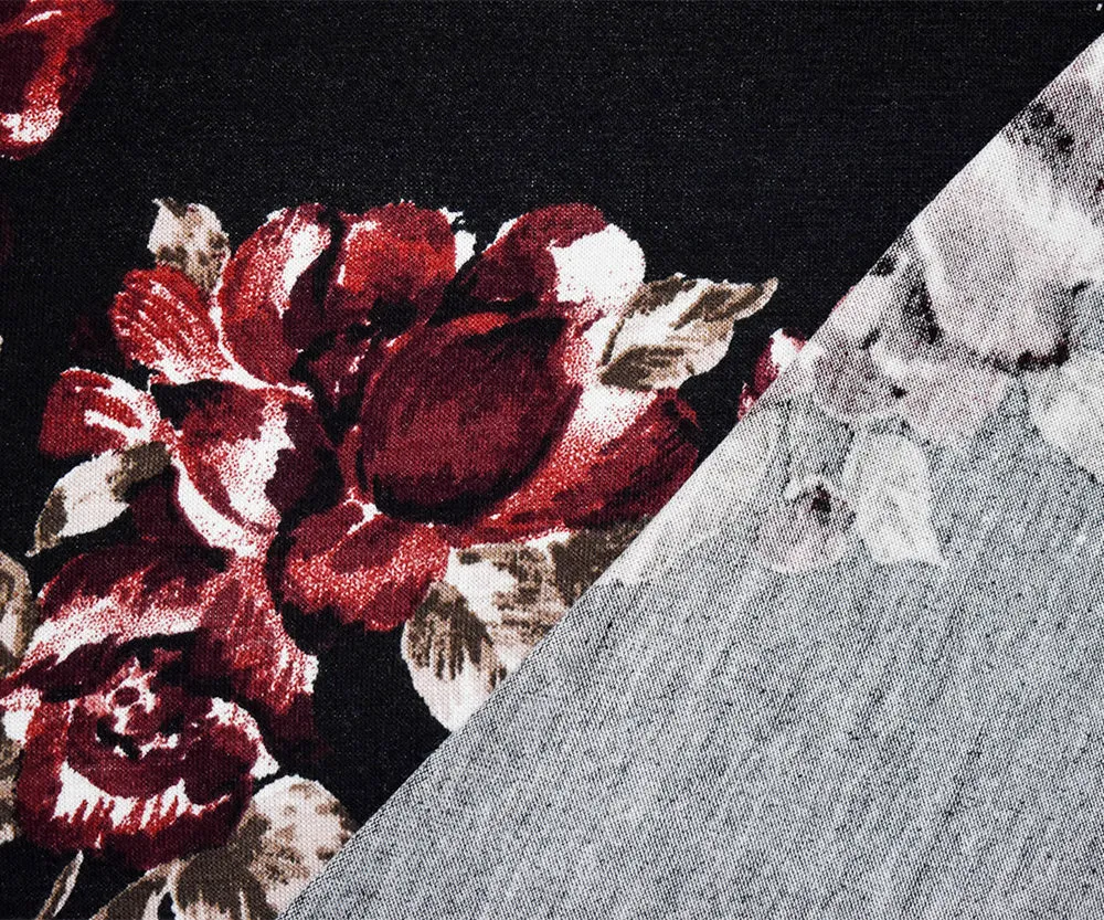 Black-Brown-Multi Cotton Floral Printed Stretch Spandex Jersey Knit Fabric