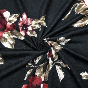 Black-Brown-Multi Cotton Floral Printed Stretch Spandex Jersey Knit Fabric