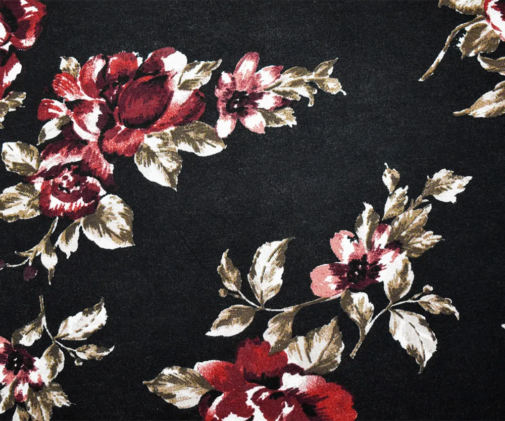 Black-Brown-Multi Cotton Floral Printed Stretch Spandex Jersey Knit Fabric