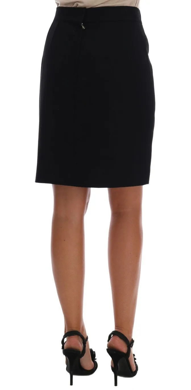 Black Cashmere Straight Pencil Skirt