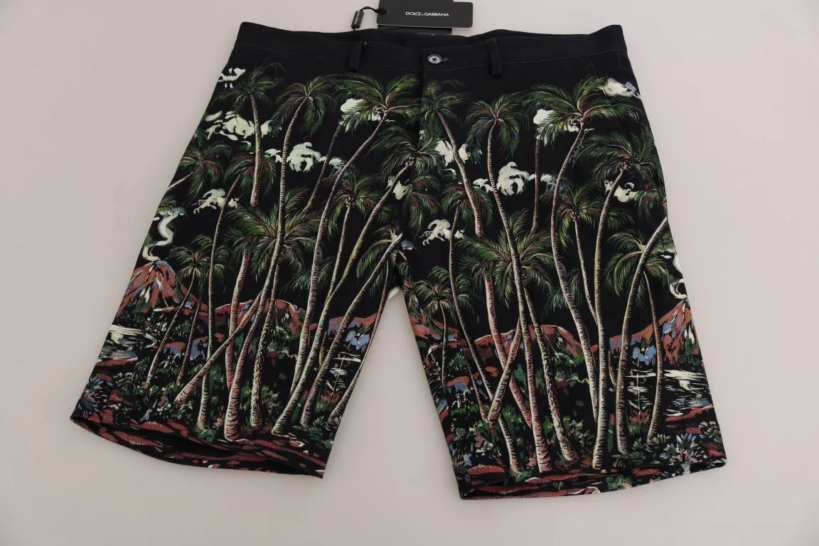 Black Cotton Volcano Print Shorts
