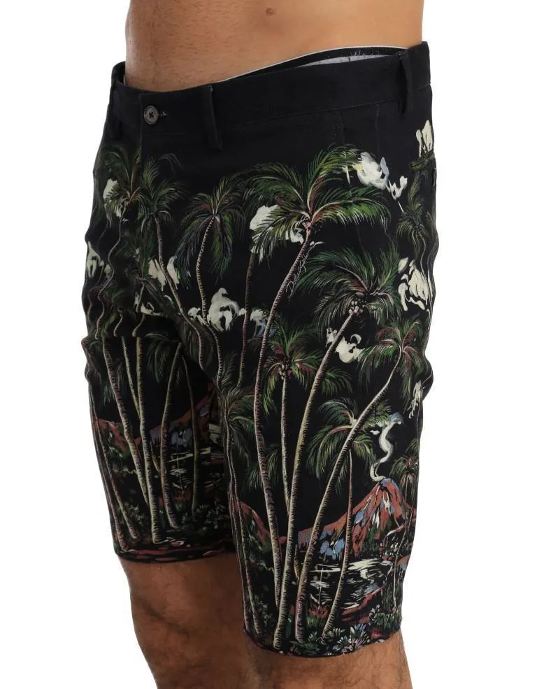 Black Cotton Volcano Print Shorts