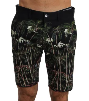Black Cotton Volcano Print Shorts