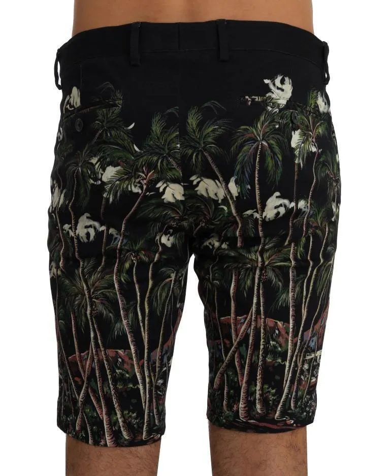 Black Cotton Volcano Print Shorts