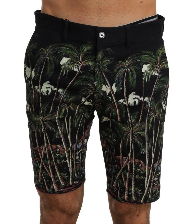 Black Cotton Volcano Print Shorts